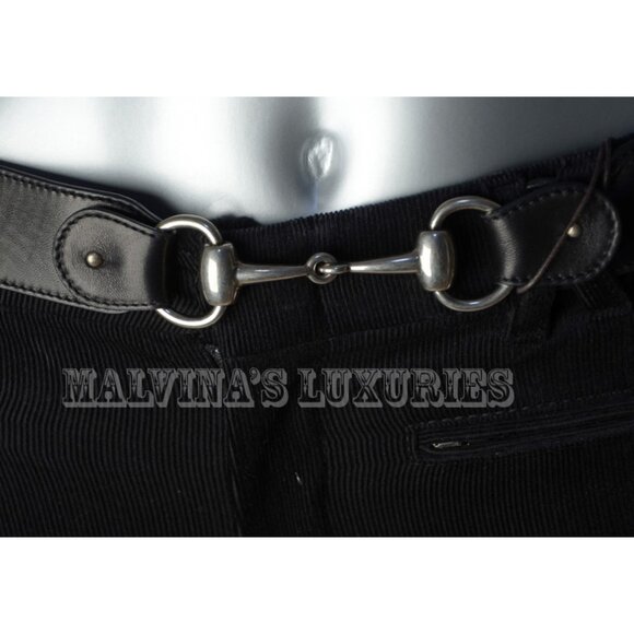GUCCI PANTS EQUESTRIAN BLACK COTTON CORDUROY LEATHER HORSEBIT BELT IT 36 US 0 - Picture 4 of 8
